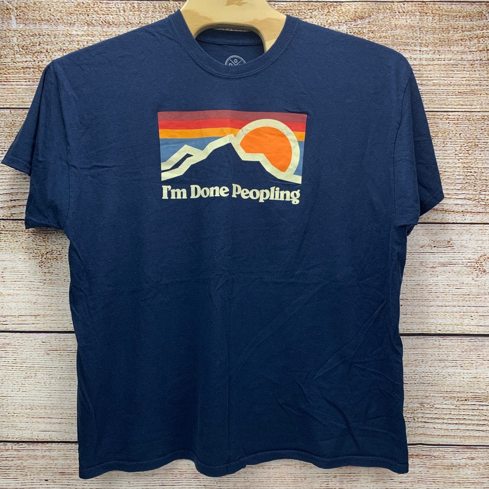 DOM 2XL T Shirt Im Done Peopling Graphic Tee Blue Cotton‎ Mens